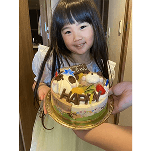 5才の孫です。家族や親戚にお誕生日祝いをしてもらい、とても可愛い笑顔が撮れました。