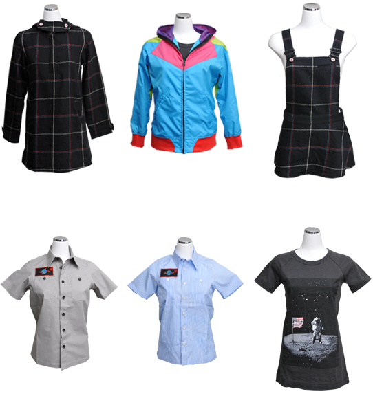 CHECK PULLOVER FOOD JKT \26,040, CRAZY PATTERN NYLON JKT \18,690, CHECK SALOPETTE SKIRT \17,640, WORK SHIRT S/S \13,440, STRIPE WORK SHIRT S/S \13,440, SPACE ONE-PIECE T/S \8,715
