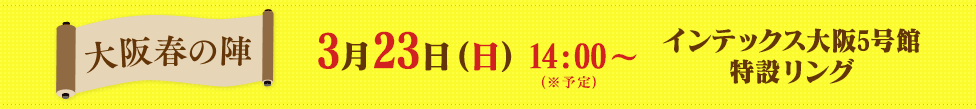 大阪春の陣-3月23日（日）14:00～ インテックス大阪5号館 特設リング