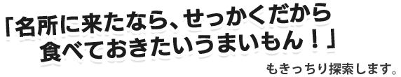 「名所に来たなら、せっかくだから食べておきたいうまいもん！」もきっちり探索します。