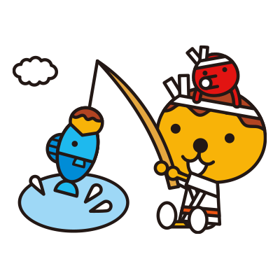 釣りを楽しむたこるくんとタコベエ