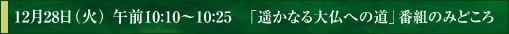 12月28日（火） 午前10:10～10:25　「遥かなる大仏への道」番組のみどころ